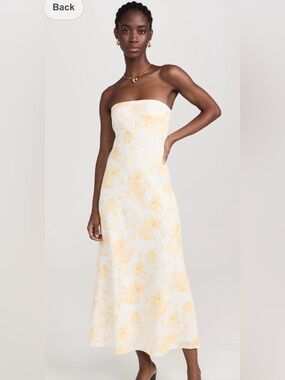 NWT WAYF All Yours Strapless Linen Blend Dress in Yellow Roses Size Medium